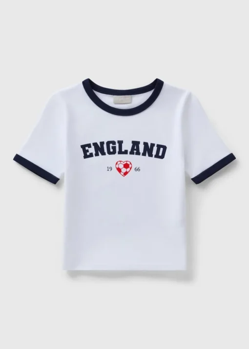 Girls White England Ringer T-Shirt (7-15yrs)