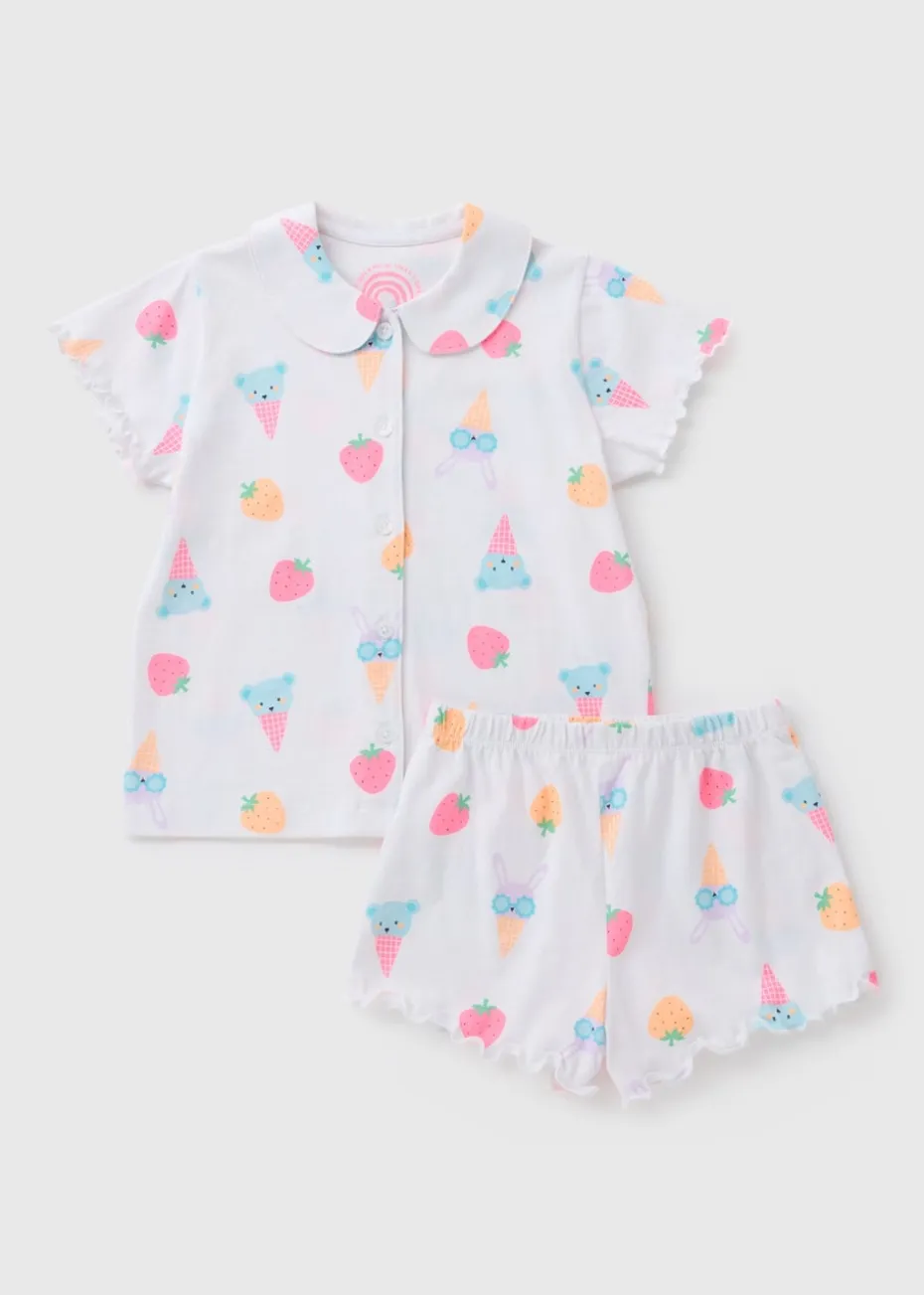 Girls White Ice Cream Fruit Pyjama Set (1-7yrs)
