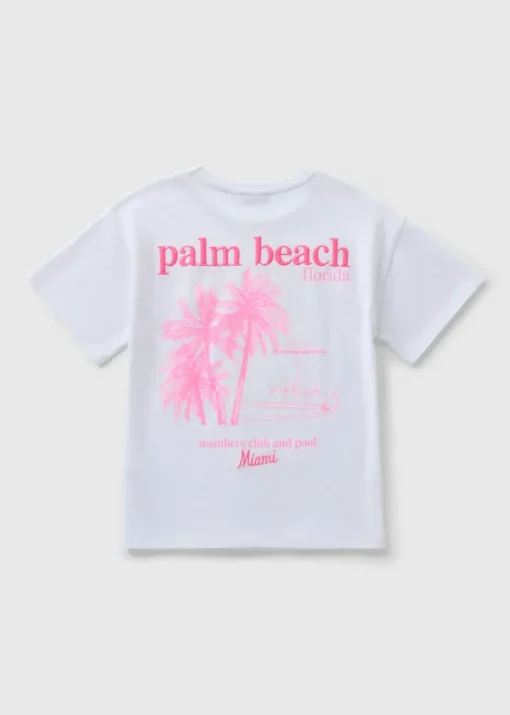 Girls White Palm Beach T-Shirt (7-15yrs)