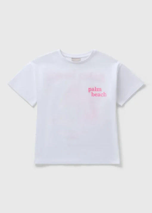 Girls White Palm Beach T-Shirt (7-15yrs)
