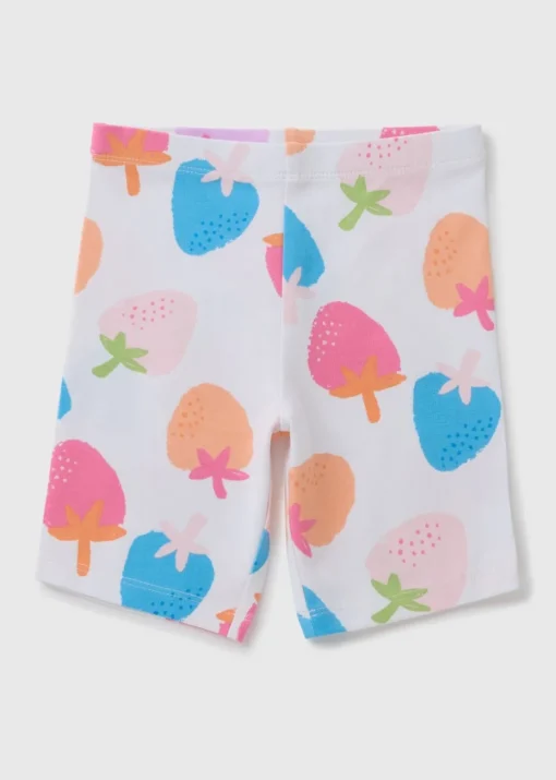 Girls White Strawberry Cycling Shorts (1-7yrs)
