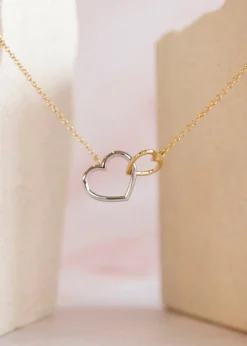 Golden Moments 9ct 2-Colour Gold Interlocked-Hearts Necklace