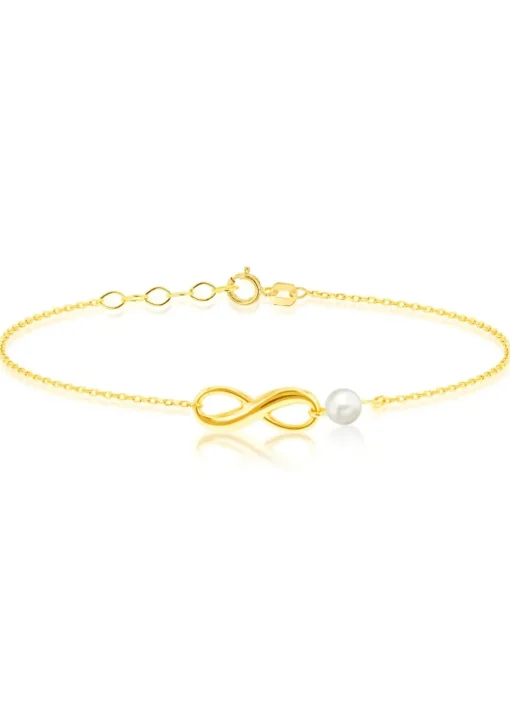 Golden Moments 9ct Gold Infinity Bracelet with Fresh Water Pearl