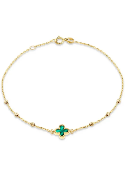 Golden Moments 9ct Green Malachite Clover DC Ball Bracelet