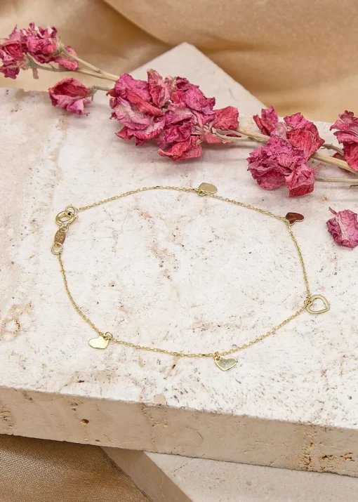 Golden Moments 9ct Yellow Gold Dangly Hearts Bracelet