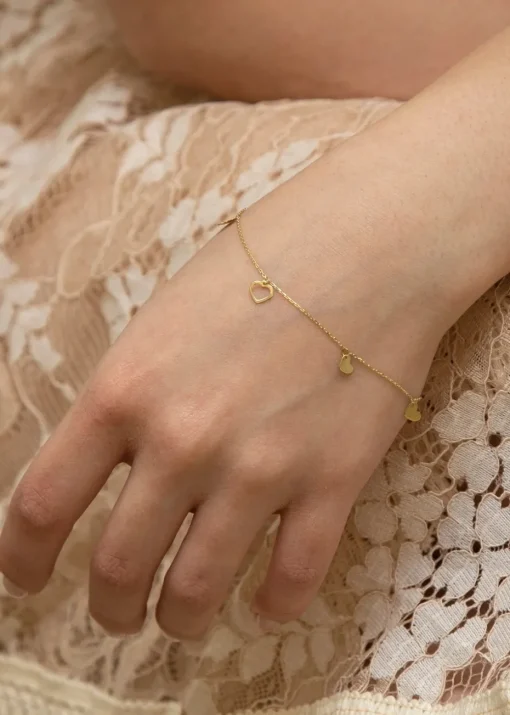 Golden Moments 9ct Yellow Gold Dangly Hearts Bracelet