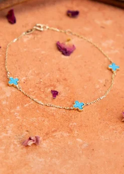 Golden Moments 9ct Yellow Gold 3 x 6.5mm Turquoise Clover Petals Bracelet