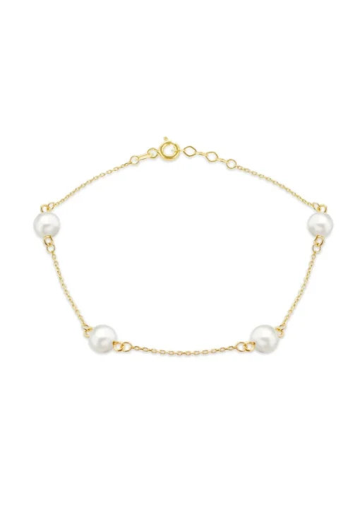 Golden Moments 9ct Yellow Gold 6mm Pearl Station Adjustable Bracelet