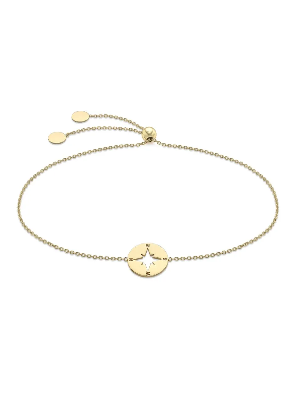 Golden Moments 9ct Yellow Gold 10mm 'Compass' Adjustable Slider Bracelet
