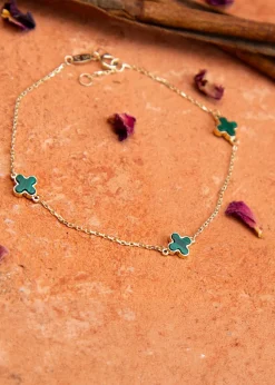 Golden Moments 9ct Yellow Gold 3 x 6.5mm Malachite Clover Petals Bracelet