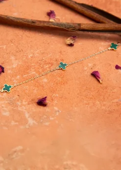 Golden Moments 9ct Yellow Gold 3 x 6.5mm Malachite Clover Petals Bracelet