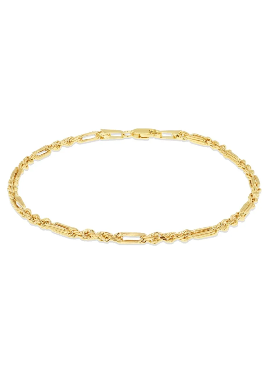 Golden Moments 9ct Yellow Gold 1.4mm Hollow Dimaond Cut Figarope Bracelet