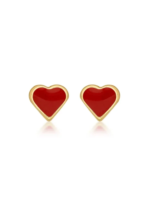 Golden Moments 9ct Yellow Gold Enamel Heart Stud Earrings