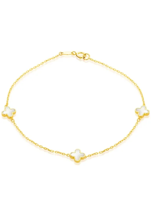 Golden Moments 9ct Yellow Gold 3 x 6.5mm Mother of Pearls Clover Petals Bracelet