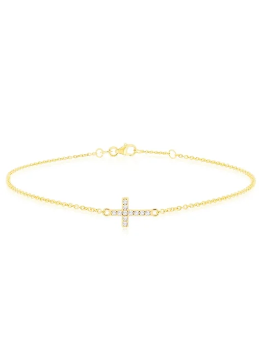 Golden Moments 9ct Yellow Gold Mini Cross Round CZ Bracelet