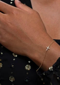 Golden Moments 9ct Yellow Gold Mini Cross Round CZ Bracelet