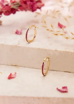 Golden Moments 9ct Yellow Gold Round Red CZs Endless Slim Hoop Earrings