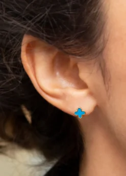 Golden Moments 9ct Yellow Gold Turquiose Petal Studs