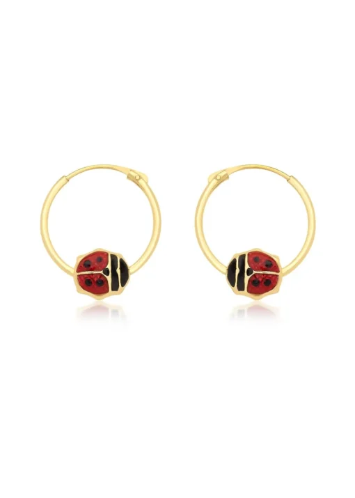 Golden Moments 9ct Yellow Gold Enamel Ladybird Hoop Earrings