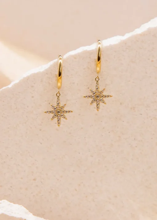 Golden Moments 9ct Yellow Gold CZ North Star Drop Stud Earrings