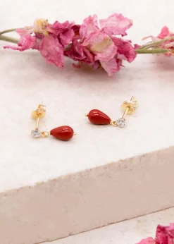Golden Moments 9ct Yellow Gold Red Stone CZ Drop Earrings