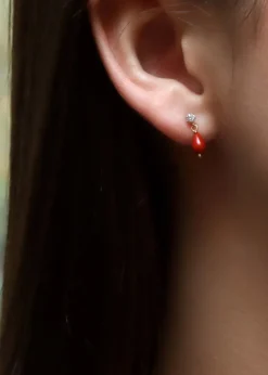 Golden Moments 9ct Yellow Gold Red Stone CZ Drop Earrings