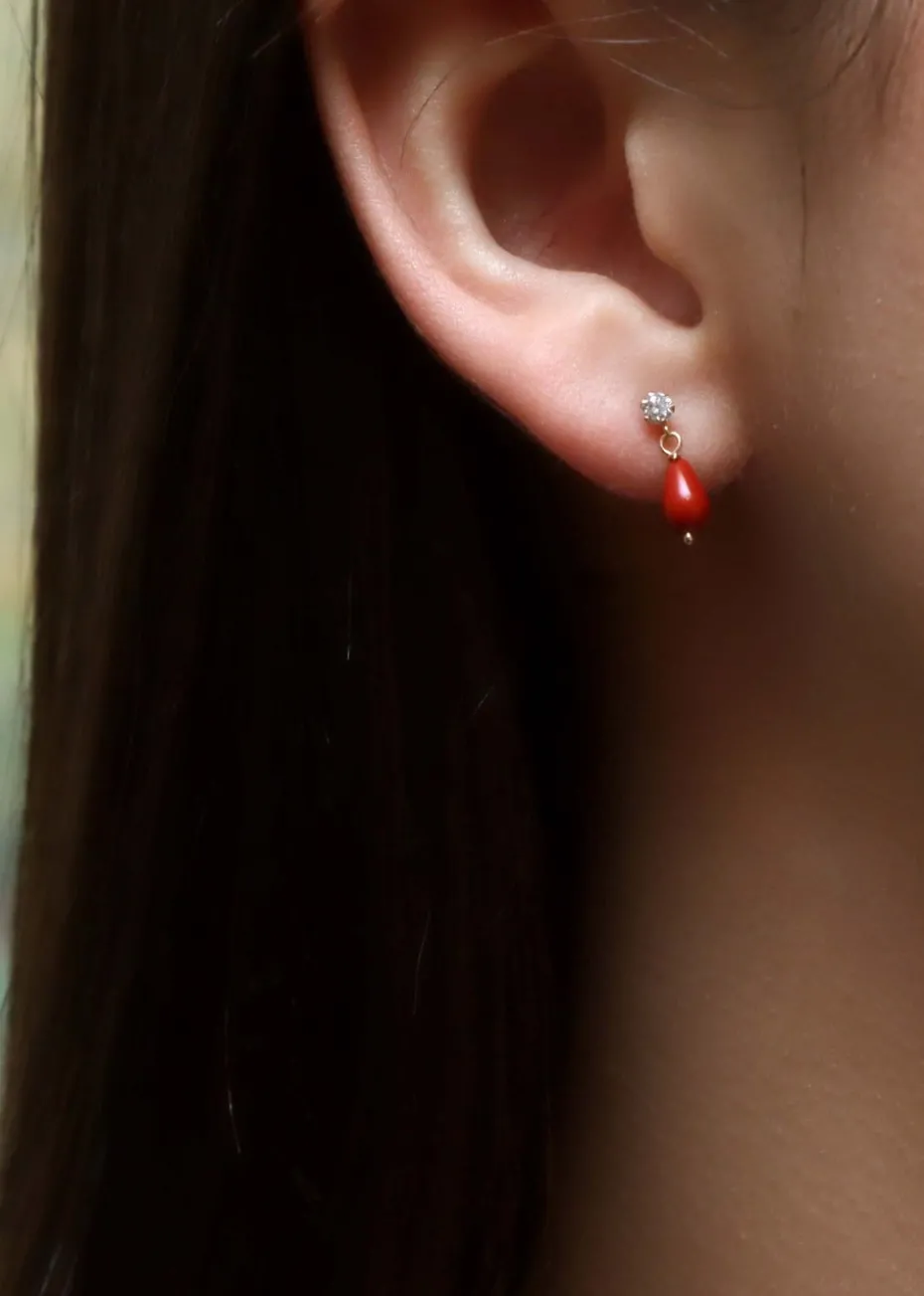 Golden Moments 9ct Yellow Gold Red Stone CZ Drop Earrings