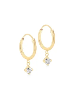 Golden Moments 9ct Yellow Gold Round White CZ Hoop Drop Earrings