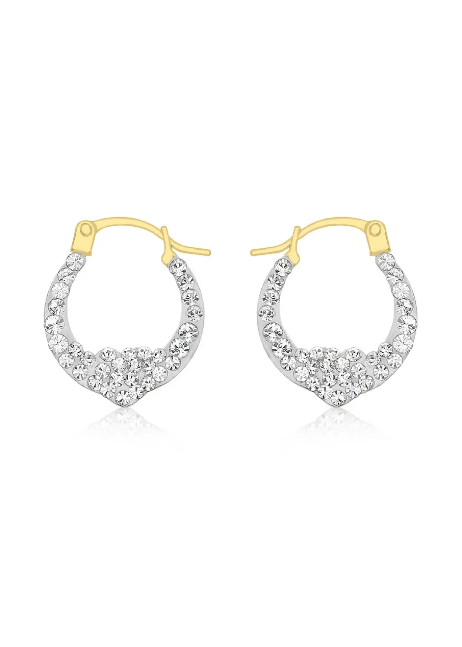 Golden Moments 9ct Yellow Gold Crystalique Heart Creole Earrings