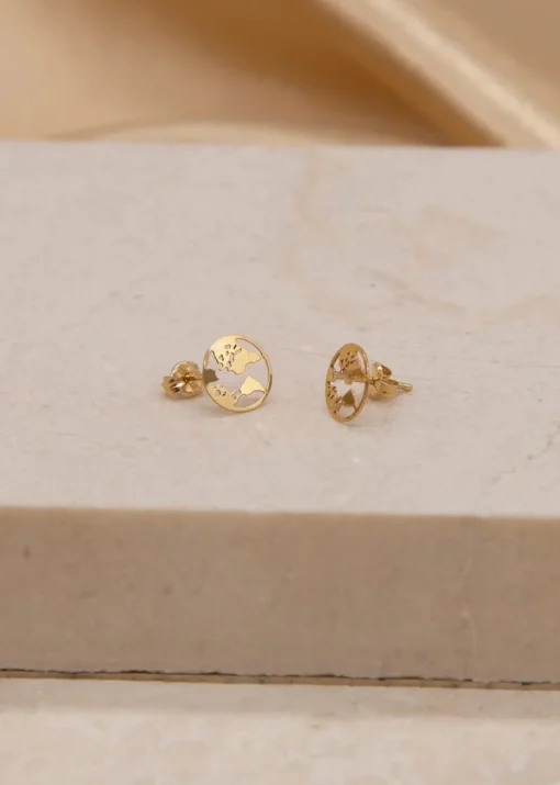 Golden Moments 9ct Yellow Gold Cutout 'World Map' Disc Studs
