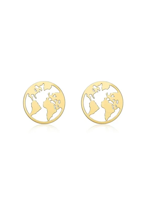 Golden Moments 9ct Yellow Gold Cutout 'World Map' Disc Studs