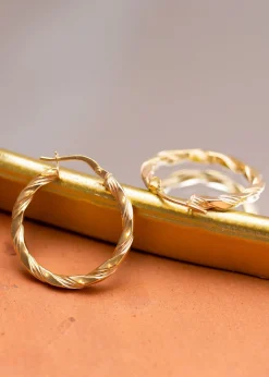 Golden Moments 9ct Yellow Gold Twist-Tube Hoop Creole Earrings