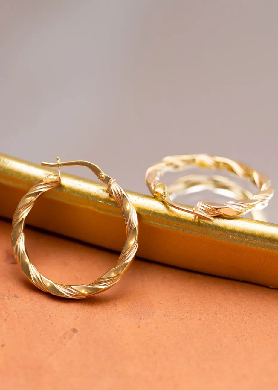 Golden Moments 9ct Yellow Gold Twist-Tube Hoop Creole Earrings