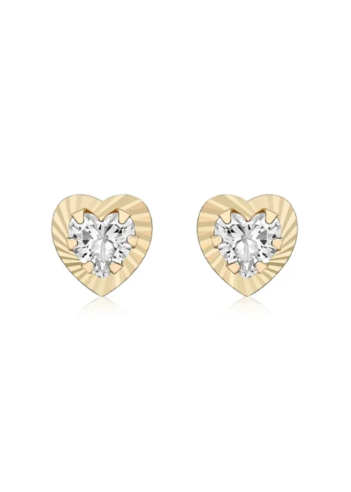 Golden Moments 9ct Yellow Gold CZ Diamond Cut Heart Stud Earrings