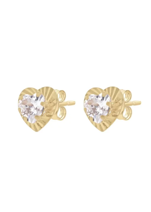 Golden Moments 9ct Yellow Gold CZ Diamond Cut Heart Stud Earrings