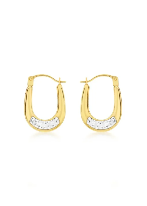 Golden Moments 9ct Yellow Gold Crystalique Oval Creole Earrings