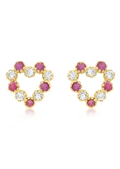 Golden Moments 9ct Yellow Gold Rose & White CZ Heart Stud Earrings