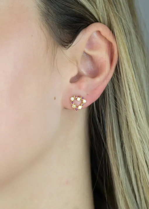 Golden Moments 9ct Yellow Gold Rose & White CZ Heart Stud Earrings