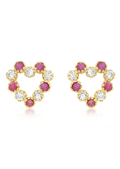 Golden Moments 9ct Yellow Gold Rose & White CZ Heart Stud Earrings