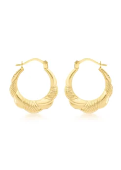 Golden Moments 9ct Yellow Gold Patterned Scallop Edge Creole Earrings