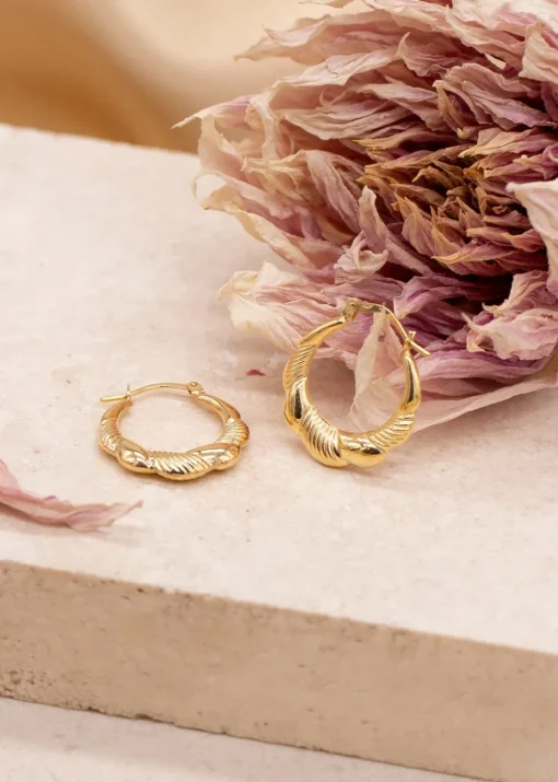 Golden Moments 9ct Yellow Gold Patterned Scallop Edge Creole Earrings