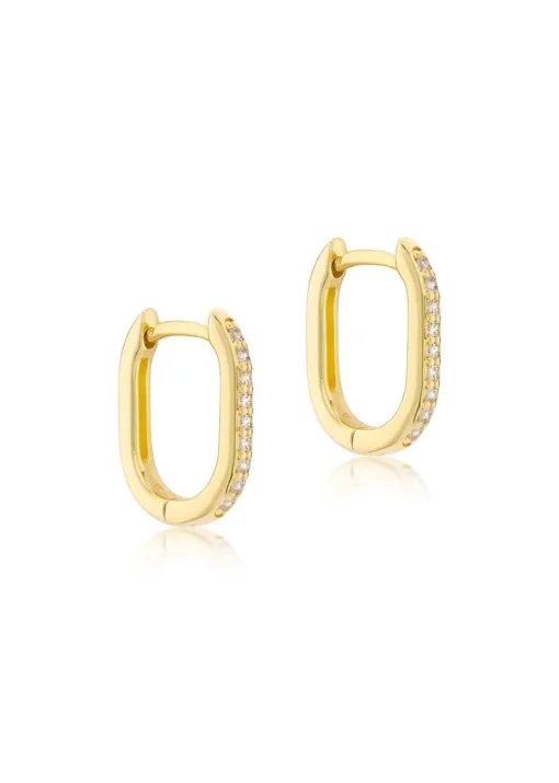 Golden Moments 9ct Yellow Gold CZ Rectangular Hoop Creole Earrings