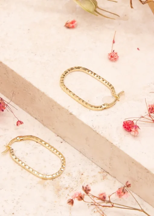 Golden Moments 9ct Yellow Gold Diamond Cut Oval Hoop Earrings