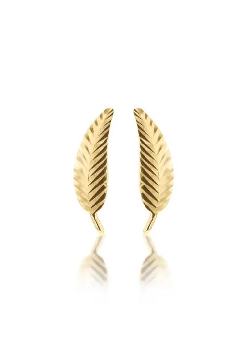 Golden Moments 9ct Yellow Gold Diamond Cut Leaf Stud Earrings