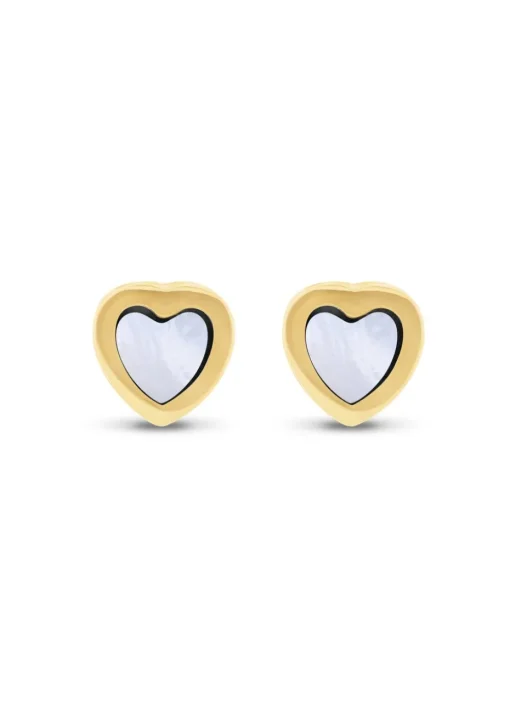 Golden Moments 9ct Yellow Gold Mother of Pearl Heart Stud Earring