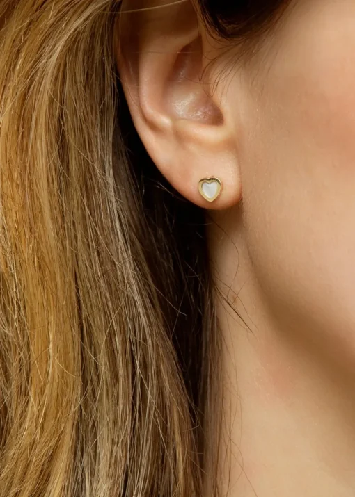 Golden Moments 9ct Yellow Gold Mother of Pearl Heart Stud Earring