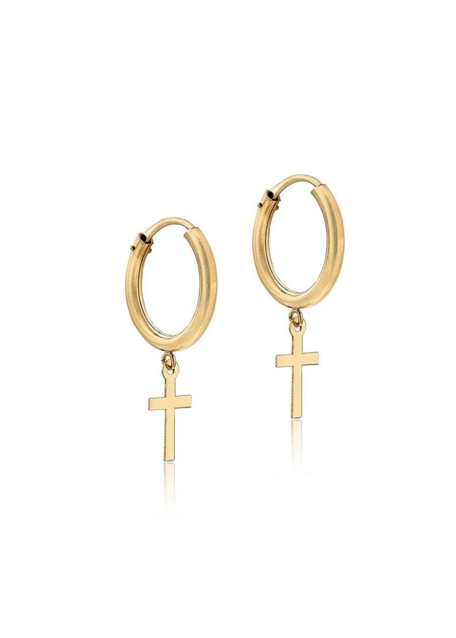 Golden Moments 9ct Yellow Gold 'Cross' Sleeper Hoops