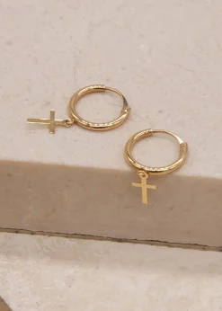 Golden Moments 9ct Yellow Gold 'Cross' Sleeper Hoops