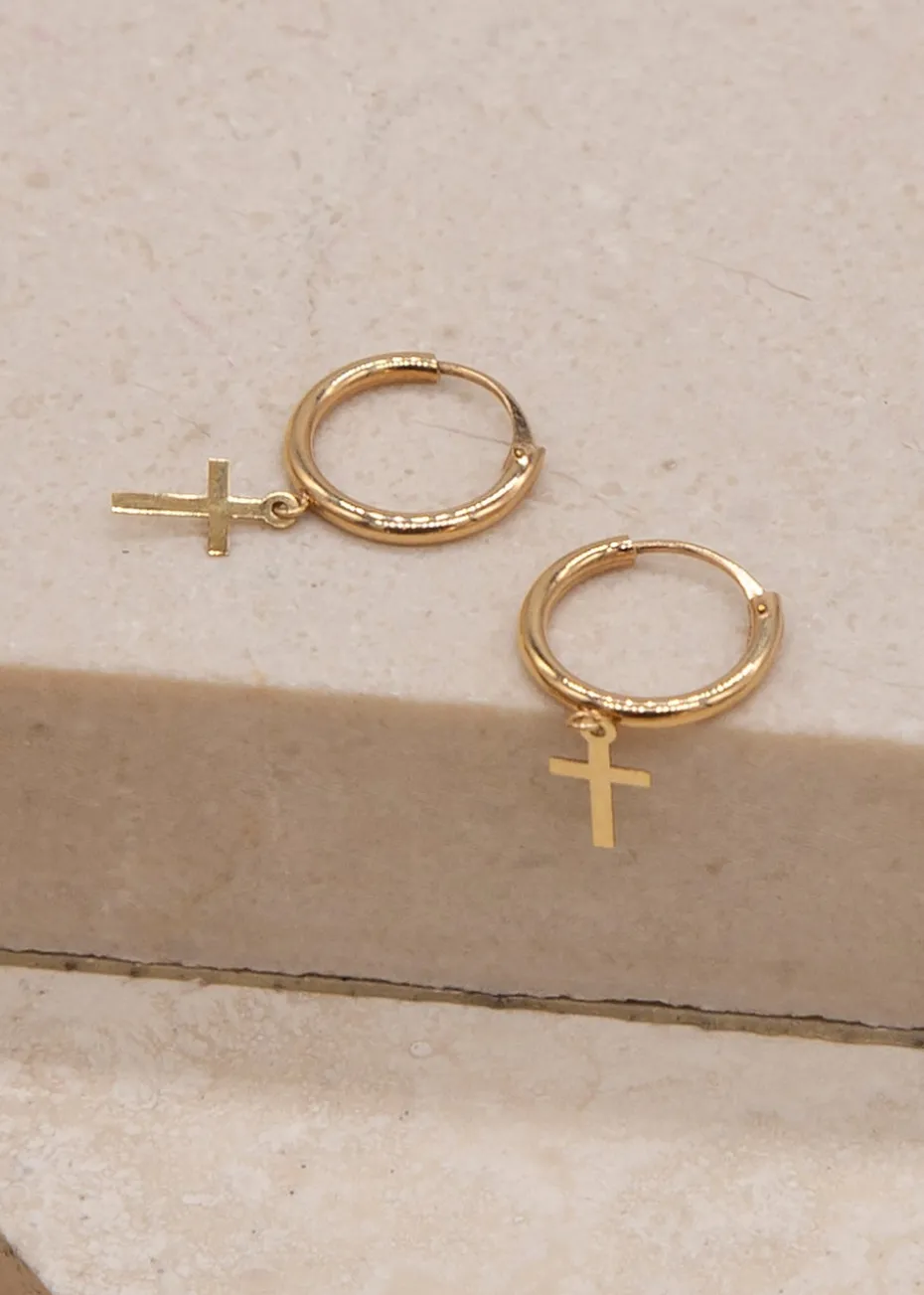 Golden Moments 9ct Yellow Gold 'Cross' Sleeper Hoops