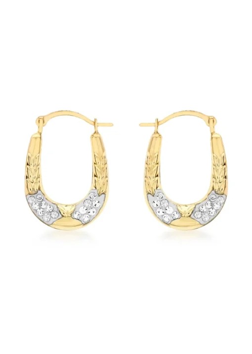 Golden Moments 9ct Yellow Gold Crystalique Oval Creole Earrings